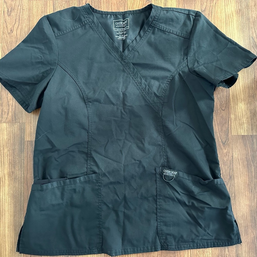 Black scrubs top - women’s - Cherokee clothing brand - medium